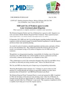 The Modesto Regional Water Treatment Plant operated by the Modesto Irrigation District is currently being expanded to double the capacity for water deliveries to the City of Modesto Water System