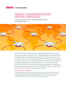 CIENA’S CONVERGED PACKET OPTICAL PORTFOLIO Using Technology Innovation to Maximize Network Scale and Programmability  Architected for network modernization, Ciena’s Converged Packet Optical portfolio