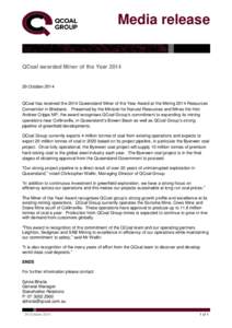 Media release  QCoal awarded Miner of the YearOctober 2014