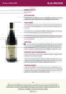 Barbera d’Alba DOC GRAPE VARIETY 100% Barbera DESCRIPTION From a blend of six different terroirs, attributable to Tortonian, Helvetian