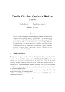 Double Circulant Quadratic Residue Codes ∗ Tor Helleseth †