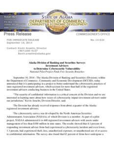 FOR IMMEDIATE RELEASE September 10, 2014 No[removed]Contact: Kevin Anselm, Director