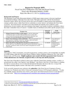 FINAL – Request for Proposals (RFP) Fiscal Year 2015 Northeastern Area State and Private Forestry Great Lakes Restoration Initiative (GLRI) Reply Due March 23, 2015 to 