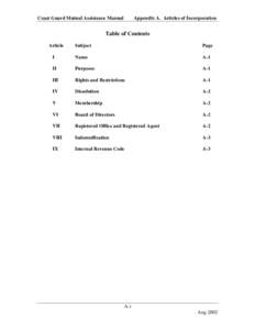 Coast Guard Mutual Assistance Manual  Appendix A. Articles of Incorporation Table of Contents Article