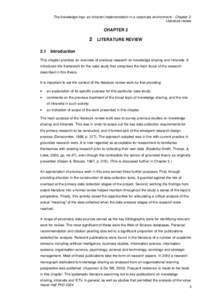 The knowledge trap: an intranet implementation in a corporate environment - Chapter 2: Literature review CHAPTER 2  2 LITERATURE REVIEW