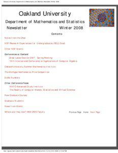 Oakland University Department of Mathematics and Statistics Newsletter Winter 2008