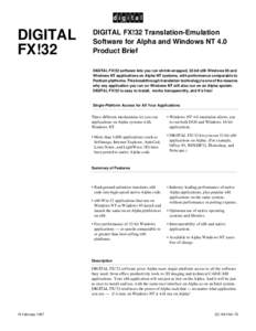 DIGITAL FX!32 DIGITAL FX!32 Translation-Emulation Software for Alpha and Windows NT 4.0 Product Brief