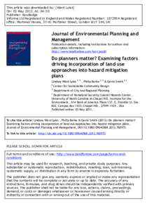 Do planners matter? Examining factors driving incorporation of land use approaches into hazard mitigation plans