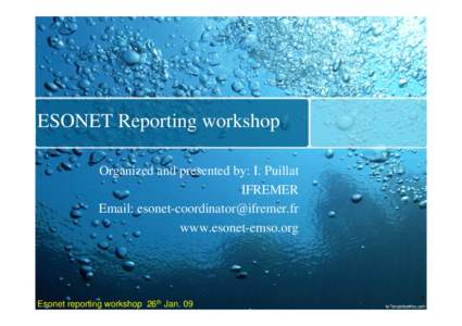 ESONET Reporting workshop Organized and presented by: I. Puillat IFREMER Email:  www.esonet-emso.org