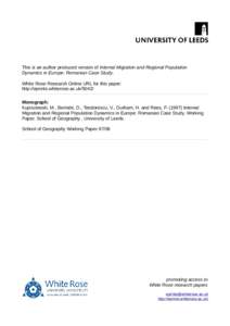 Internal Migration and Regional Population Dynamics in Europe: Romanian Case Study