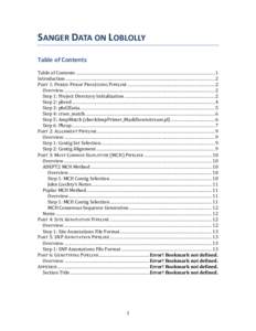 SANGER	
  DATA	
  ON	
  LOBLOLLY	
   Table	
  of	
  Contents	
     Table	
  of	
  Contents	
  ...................................................................................................................