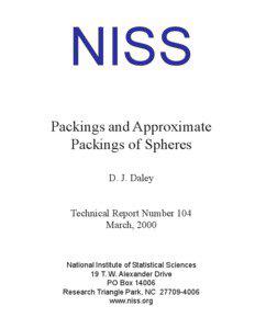 NISS Packings and Approximate Packings of Spheres