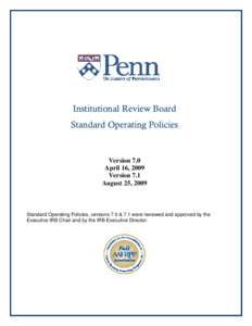 Institutional Review Board  Policies Standard Operating Policies