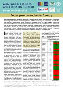 ASIA-PACIFIC FORESTS AND FORESTRY TO 2020 Forest Policy Brief 06 Better governance, better forestry With pressure growing on natural resources in the Asia-Pacific region, good governance is becoming