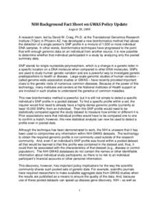 NIH Background Fact Sheet on GWAS Policy Update - August 28, 2008