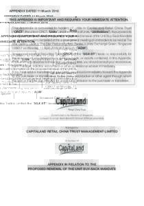 APPENDIX DATED 11 March 2016 THIS APPENDIX IS IMPORTANT AND REQUIRES YOUR IMMEDIATE ATTENTION. This Appendix is circulated to holders of units in CapitaLand Retail China Trust (“CRCT”, the units in CRCT, “Units”,