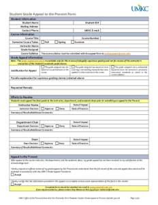 Student Grade Appeal to the Provost Form Student Information Student Name Mailing Address  Student ID#