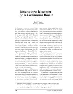 Dix ans après le rapport de la Commission Boskin Jack E. Triplett1 Brookings Institution LA COMMISSION CONSULTATIVE POUR l’étude