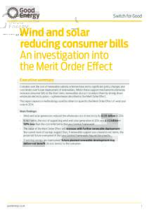 Switch for Good  Wind and solar reducing consumer bills An investigation into the Merit Order Effect