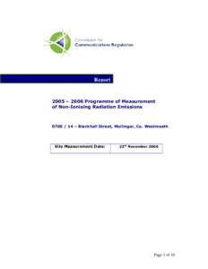 Report  2005 – 2006 Programme of Measurement of Non-Ionising Radiation Emissions – Blackhall Street, Mullingar, Co. Westmeath