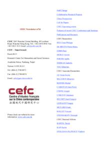 Staff Change Collaborative Research Projects China Perspectives Call for Papers CEFC Upcoming events