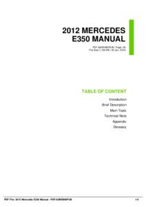 2012 MERCEDES E350 MANUAL PDF-62MEM6IPUB | Page: 28 File Size 1,136 KB | 25 Jan, 2016  TABLE OF CONTENT