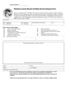 Monterey County Bicycle Facilities Service Request Form