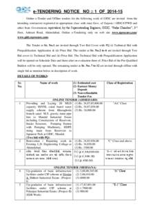 e-TENDERING NOTICE NO :: 1 OF[removed]Online e-Tender and Offline tenders for the following work of GIDC are invited from the intending contractors registered in appropriate class with state Govt. of Gujarat / GIDC/CPWD 