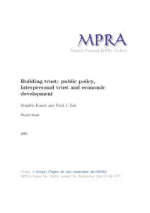 M PRA Munich Personal RePEc Archive Building trust: public policy, interpersonal trust and economic development