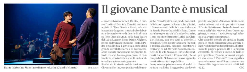 Il giovane Dante è musical  Dante (Valentino Mannias) e Brunetto Latini (Claudio Moneta) ©RSI/L.DAULTE