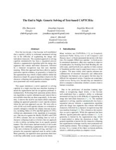 The End is Nigh: Generic Solving of Text-based CAPTCHAs Elie Bursztein Google [removed]  Jonathan Aigrain