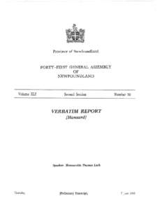 Province of Newfoundland  FORTY- FIRST GENERAL ASSEMBLY OF NEWFOUNDLAND