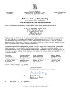 Public Meeting Notice:  Looking Glass River Intercounty Drain Board Meeting - July 21, 2016
