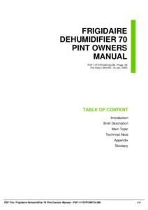 FRIGIDAIRE DEHUMIDIFIER 70 PINT OWNERS MANUAL PDF-11FD7POM7OLOM | Page: 48 File Size 2,045 KB | 15 Jan, 2002