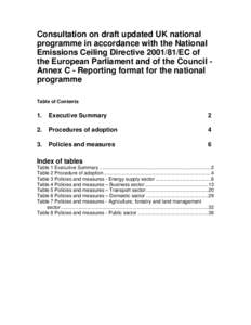 Consultation on draft updated UK national programme in accordance with the National Emissions Ceiling Directive[removed]EC of the European Parliament and of the Council Annex C - Reporting format for the national program