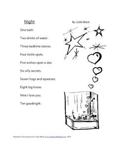 Night One bath. Two drinks of water. Three bedtime stories. Four tickle spots. Five wishes upon a star.