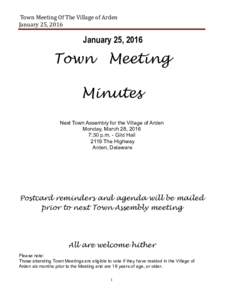 Town Meeting Of The Village of Arden                                                                           January 25, 2016