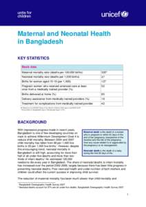 Maternal and Neonatal Health in Bangladesh KEY STATISTICS Basic data Maternal mortality ratio (deaths per 100,000 births)
