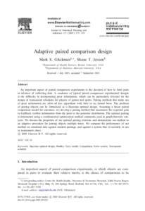 Journal of Statistical Planning and Inference – 293 www.elsevier.com/locate/jspi  Adaptive paired comparison design