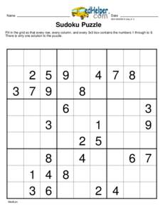 Name  Date[removed]key # 1)  Sudoku Puzzle