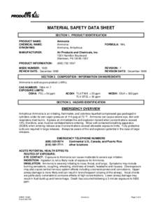 MATERIAL SAFETY DATA SHEET SECTION 1. PRODUCT IDENTIFICATION PRODUCT NAME: CHEMICAL NAME: SYNONYMS: