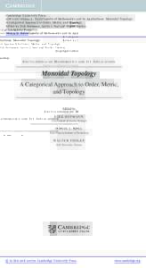 Cambridge University Press5 - Encyclopedia of Mathematics and its Applications: Monoidal Topology: A Categorical Approach to Order, Metric, and Topology Edited by Dirk Hofmann, Gavin J. Seal and Walter T