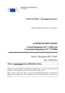 EUROPEAN COMMISSION DG Competition CASE AT.39612 – Perindopril (Servier)  (Only the English and French texts are authentic)