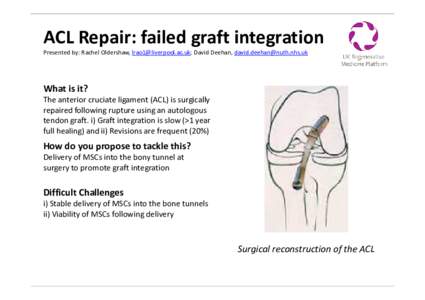 ACL Repair: failed graft integration Presented by: Rachel Oldershaw, ; David Deehan,  What is it?  The anterior cruciate ligament (ACL) is surgically