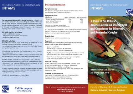 International Academy for Marital Spirituality  INTAMS Practical Information