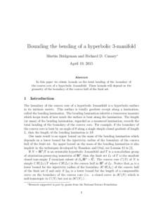 Bounding the bending of a hyperbolic 3-manifold Martin Bridgeman and Richard D. Canary∗ April 19, 2015 Abstract In this paper we obtain bounds on the total bending of the boundary of