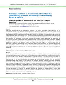 Mongabay.com Open Access Journal - Tropical Conservation Science Vol. 9 (1): , 2016  Research Article Temporal variation in the diversity of Cantharidae (Coleoptera), in seven assemblages in tropical dry