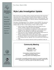 Wyle Labs: Fact Sheet - Investigation Update