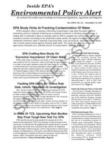 Inside EPA’s  Environmental Policy Alert An exclusive bi-weekly report tracking environmental legislation, regulation and litigation Vol. XXVIII, No. 23 — November 16, 2011