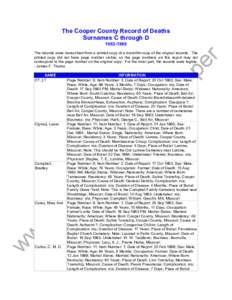 The Cooper County Record of Deaths Surnames C through Dc oo